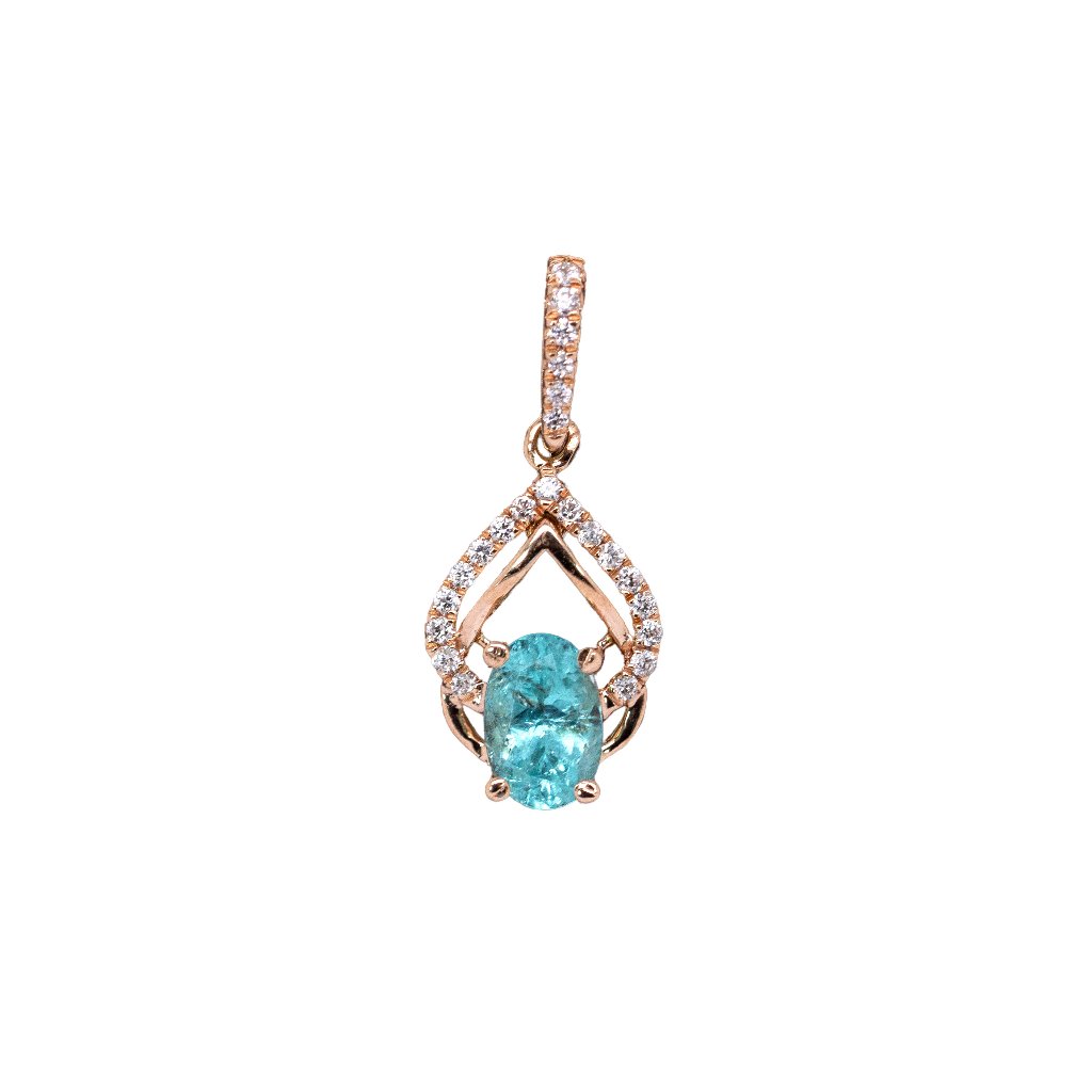 Afghan Paraiba Color Tourmaline Pendant In 14k Rose Gold With Natural Diamonds 675$
